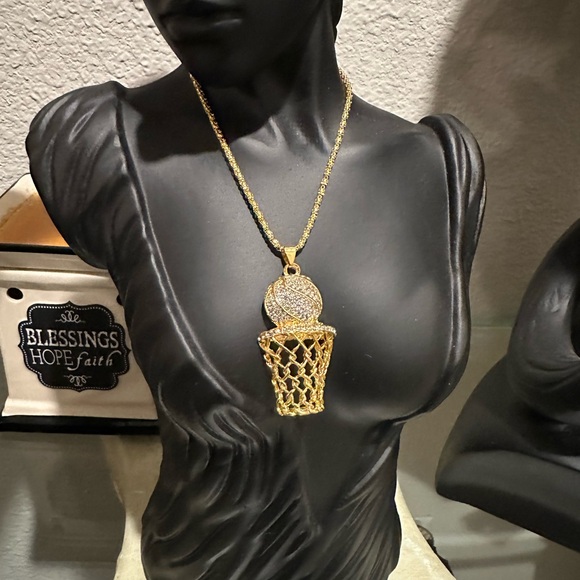 None Jewelry - Gold or Silver Basketball Hoop Pendant
